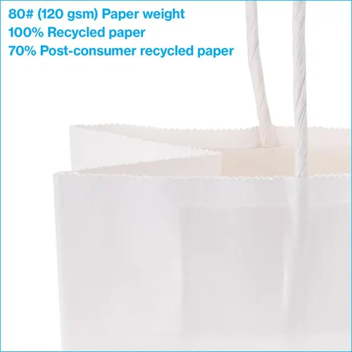 Vista 3 de SSWBasics Bolsas de compras de papel kraft blancas medianas - 8 ¼ L x 4 ¾ D x 10 ½ H - Estuche