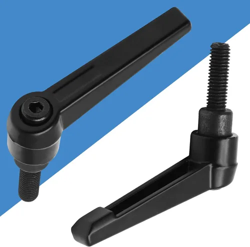 Vista 3 de Manija de palanca de sujeción M8, acero de aleación, trinquete ajustable Push Button Ratchet Design, M8 x 25mm Male Thread, Electroplated Finish