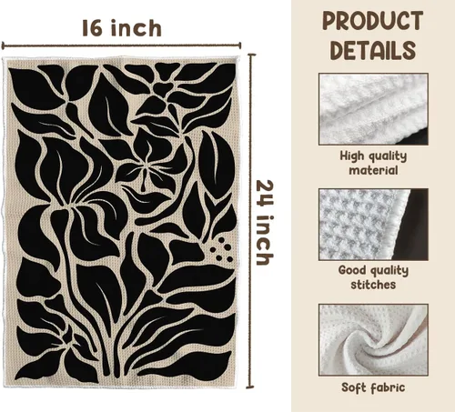 Vista 7 de TNUW Juego de 3 toallas de cocina bohemias florales de 16 x 24 pulgadas, toallas de mano florales negras para cocina y baño, toallas de cocina