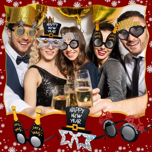 Vista 6 de Sratte 40 lentes de plástico para fiesta de Año Nuevo 2025, lentes de fiesta de Año Nuevo, suministros de accesorios de fotos para adultos, fiesta