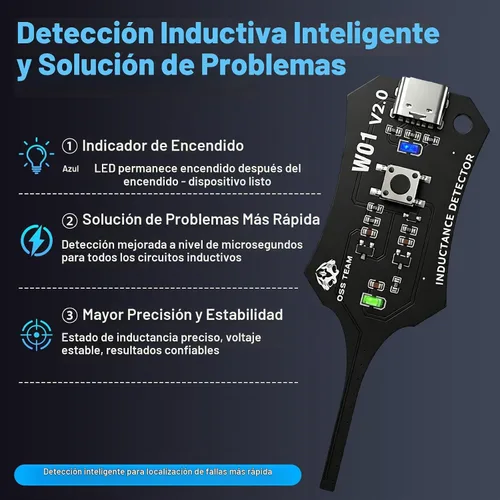 Vista 2 de 4 probadores de inductancia tipo C, herramienta de comprobación rápida de la bobina de la placa base con indicación de falla para teléfono y PC