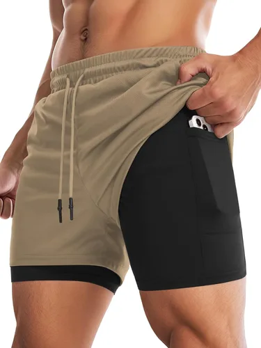 Vista 8 de Aolesy Pantalones cortos de gimnasio para hombre con forro de 5, 7, 9 pulgadas, ligeros, pantalones cortos de malla para entrenamiento, atléticos