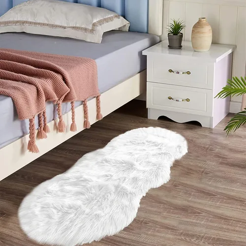 Vista 9 de Latepis - Alfombra rectangular de piel sintética tipo lana de oveja suave y esponjosa de estilo bohemio para sala de estar, dormitorio y residencias