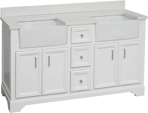 Vista 11 de Kitchen Bath Collection Zelda - Mueble de granja doble de 60 pulgadas (cuarzo/chocolate): incluye gabinete de chocolate con impresionante encimera