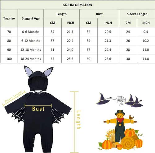 Vista 7 de AGQT Newborn Infant Babys Black Bat Costume Halloween Dress Up 2pcs Romper Size 0-24 Months