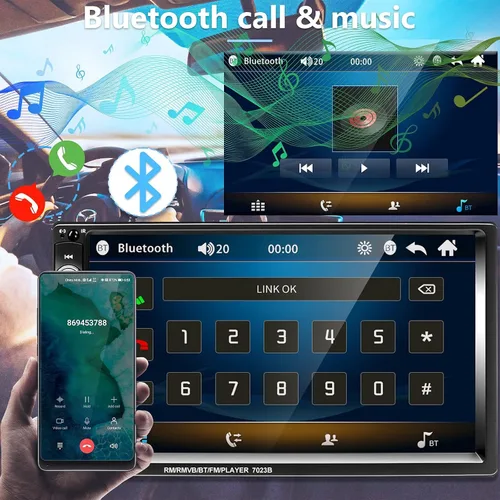 Vista 12 de Podofo - Estéreo de auto de doble DIN con radio, pantalla táctil Bluetooth de 7 pulgadas manos libres, Mirror Link, USB, SD, FM, receptor de audio