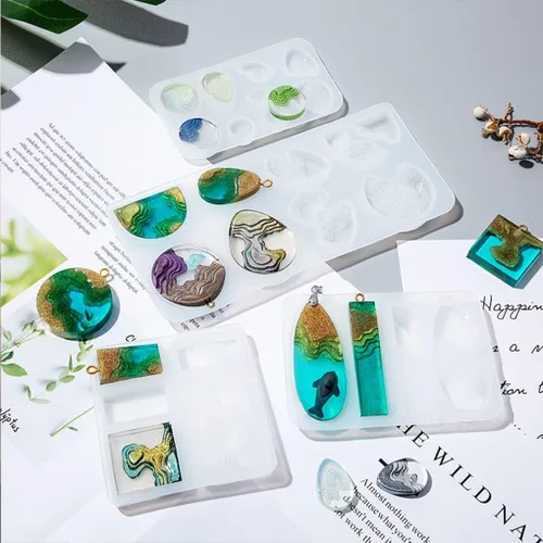Vista 5 de 4 moldes para colgantes de resina isla, moldes de silicona oceánica para resina epoxi, moldes de resina de joyería para aretes, collares