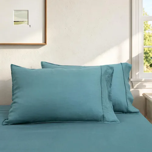 Vista 20 de S VICTORY SYMBOL Juego de 2 fundas de almohada 100 % lino natural francés de 20 x 30 pulgadas, fundas de almohada suaves y duraderas, color verde
