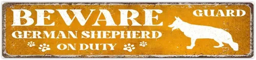 Vista 2 de Beware Guard Dogs on Duty Funny Wall Décor Wood Sign 4x18 Inch Dog Breed Dog Child Animal Farmhouse Wall Art Wood Plaque with Sayings Home Decor for