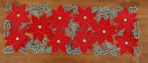 Vista 8 de GRANDDECO Camino de Mesa Navideño para Fiestas Campestres Bufandas de Tocador Bordadas con Flores de Nochebuena Navideñas Xmas para Casa Cocina Mesa