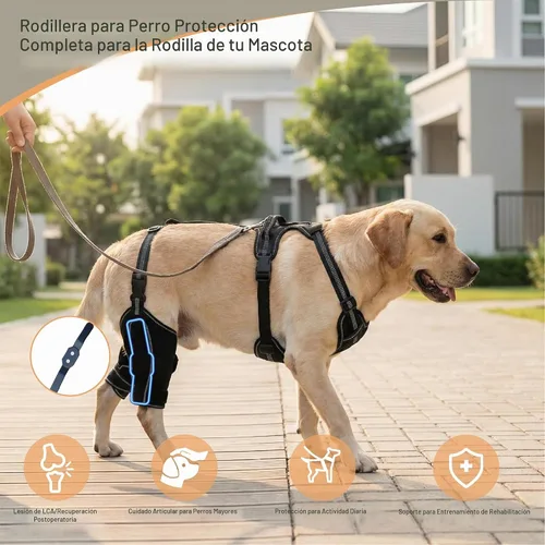 Vista 2 de Rodillera para perro para desgarro ACL/CCL – Soporte ajustable para patas traseras con arnés antideslizante y férula interior, soporte