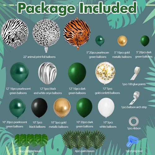 Vista 3 de Amandir Kit de arco de guirnalda de globos de safari de selva de 152 Oro verde
