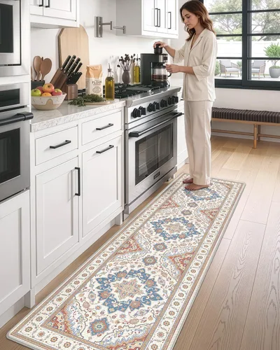 Vista 2 de DEXI Alfombrillas de cocina acolchadas antifatiga, 24 x 87 pulgadas, color Beige claro