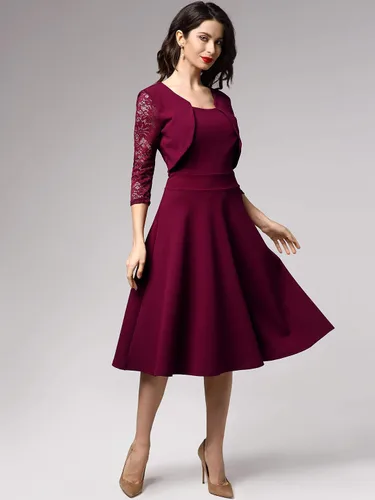 Vista 3 de Miusol Vestido de cóctel de manga 23 con cuello cuadrado y encaje floral para mujer