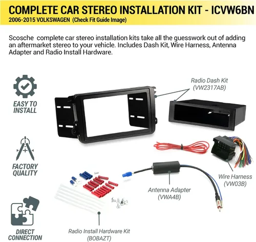 Vista 3 de Scosche ICVW6BN Kit de instalación de radio doble DIN para tablero compatible con vehículos Volkswagen amplificados no de fábrica seleccionados