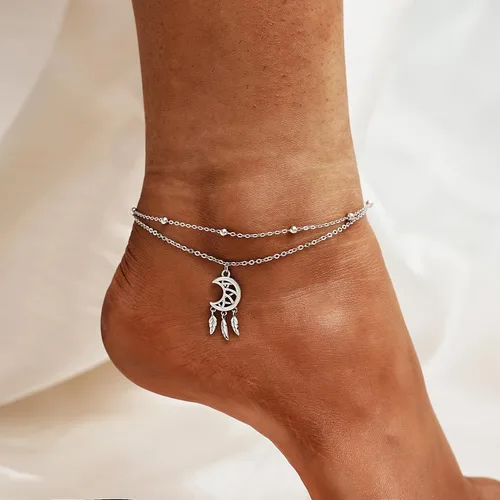 Vista 72 de CHIC & ARTSY Tobilleras delicadas de plata de ley S925 para verano, pulsera de tobillo ajustable multicapa para playa, joyería de pie para mujer