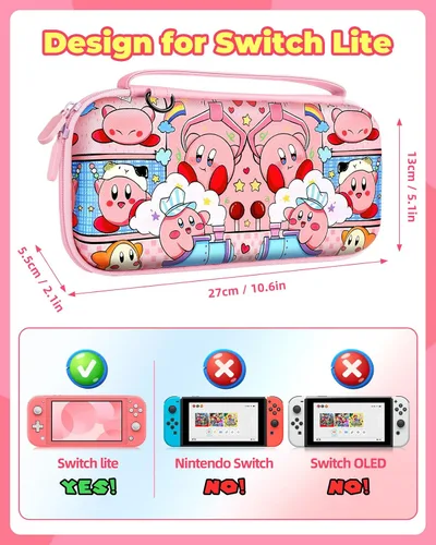Vista 2 de Xinocy Carrying Case for Nintendo Switch Lite 2019 Travel Carry Cases for Girls Kids Boys Teen Cute Girly Design Anime Fun Portable Hard Shell