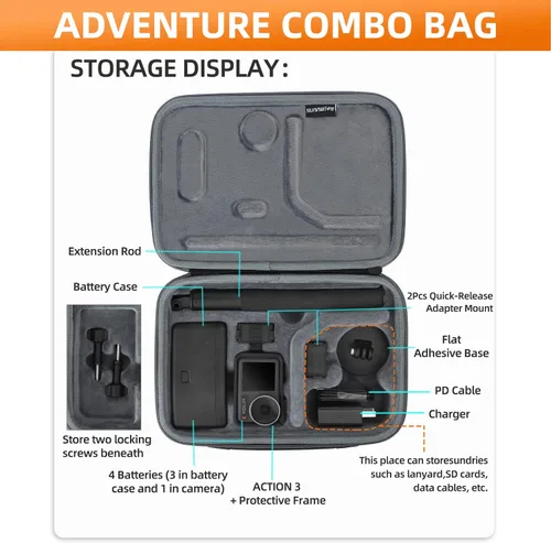 Vista 2 de Osmo Action 3 Funda para DJI Action 3 Accesorios de cubierta de cámara Bolsa de viaje compacta Estuche de transporte duro Estuche de transporte