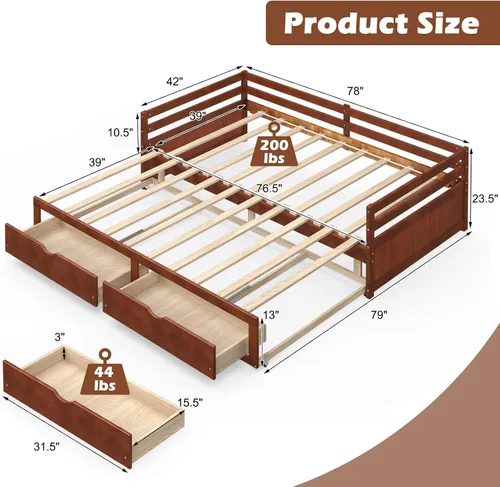 Vista 2 de DORTALA Sofá cama individual a King con nido y 2 cajones de almacenamiento, moderno sofá cama extensible con cama extraíble, sofá cama de doble uso