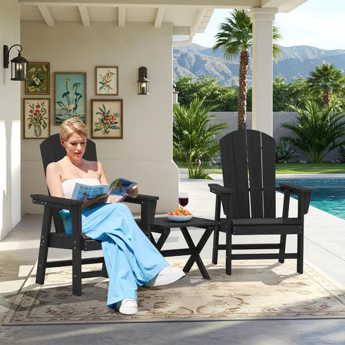 Vista 6 de SERWALL Juego de sillas de comedor Adirondack para exterior, conjunto de 2, sillas de patio de HDPE resistentes a todo clima, color negro