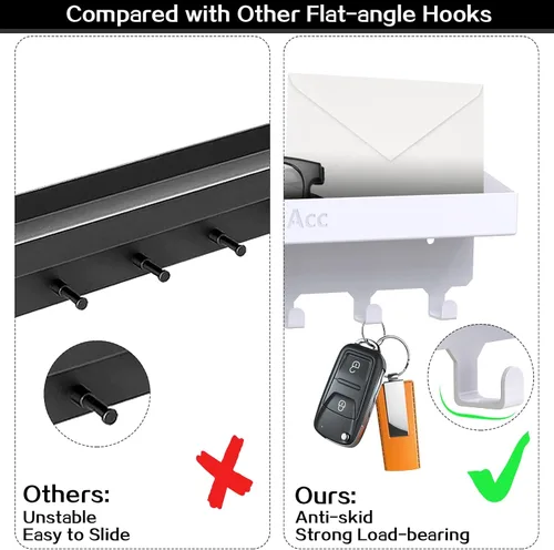 Vista 2 de KingAcc Soporte para llaves para decoración de pared, organizador de llaves y correos montado en la pared, soporte adhesivo para llaves con bandeja