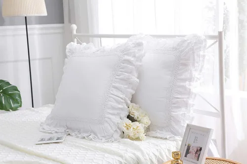 Vista 20 de Juego de 2 fundas de almohada con encaje blanco con flores 3D de aspecto retro noble y lujoso elegante, 100% algodón, tamaño estándar