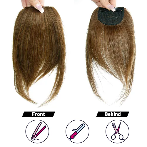 Vista 2 de Shinon Flequillo lateral grueso, extensiones de cabello humano real, color marrón claro