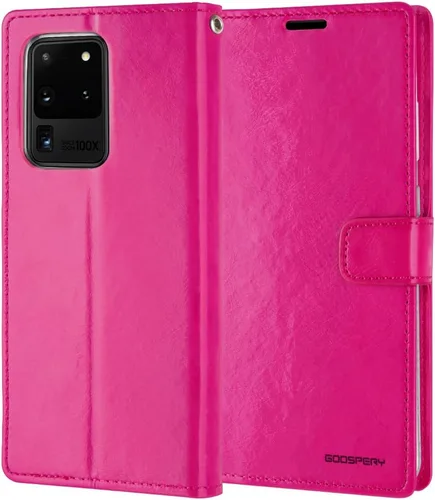 Vista 2 de GOOSPERY Blue Moon - Funda para Samsung Galaxy S20 Ultra (2020) con tapa de cuero (rosa intenso)