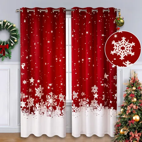 Vista 12 de CAROMIO, cortinas de Navidad para sala de estar, juego de 2 paneles, cortinas largas de terciopelo de 63 pulgadas, cortinas decorativas con copos