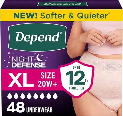 Vista 19 de Depend Night Defense - Pañales para adultos, ropa interior para incontinencia y fugas de vejiga posparto para mujer, desechables, durante la noche