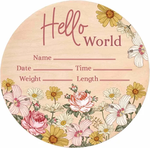 Vista 10 de Letrero de recién nacido "Hello World" - Placa de anuncio de nacimiento con nombre de bebé para hospital - Accesorio para fotos - Decoración