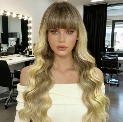 Vista 13 de Pelucas de cabello ondulado rojo con flequillo, transpirable, resistente al calor, pelo de fibra sintética, largo de 24 pulgadas rizado, marrón 99J