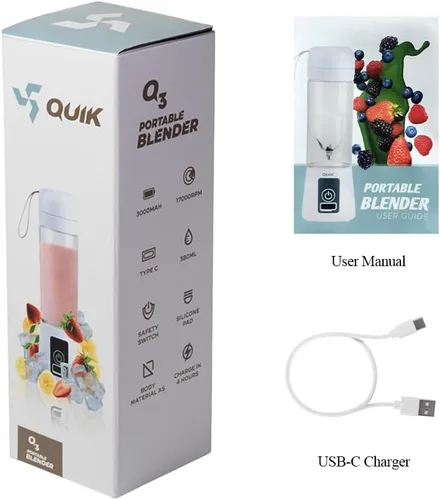 Vista 9 de Licuadora portátil inalámbrica de 13 onzas. Licuadora personal para batidos y licuados, sin BPA, recargable USB-C, mini exprimidor para viajes, a
