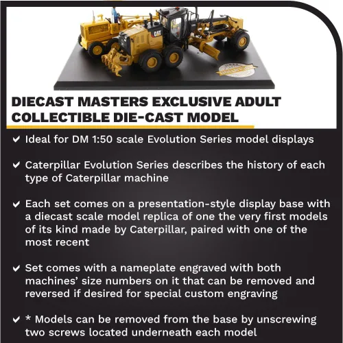 Vista 3 de Diecast Masters 1:50 Caterpillar Diesel No. 12 y 12M3 Motoniveladora, Evolution Series Cat Truck Camión para gatos modelo a escala coleccionable