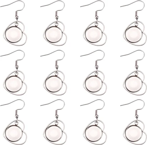 Vista 14 de FASHEWELRY 20 piezas bandejas de bisel de acero inoxidable para aretes geométricos configuración de bisel en blanco corazón luna redondos aretes