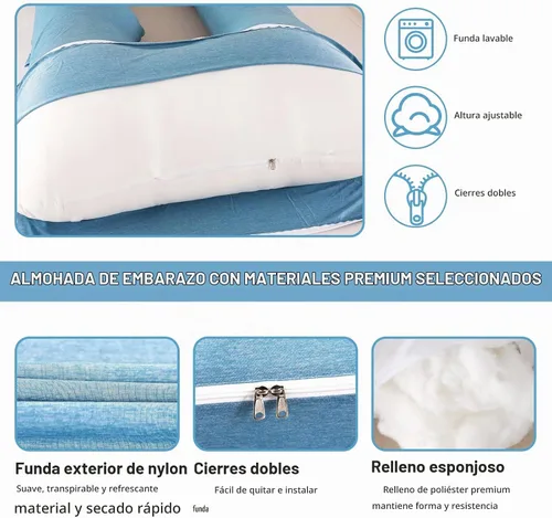 Vista 6 de Amagoing - Almohada de embarazo refrescante para dormir, almohada de maternidad en forma de U de cuerpo completo para mujeres con dolor de cadera