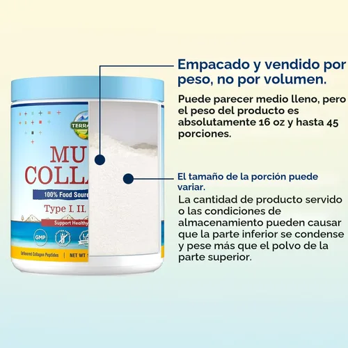 Vista 7 de Terranics Polvo de péptidos de colágeno múltiple, colágeno hidrolizado tipo I II III V X para mujeres y hombres, suplementos de colágeno, disolución