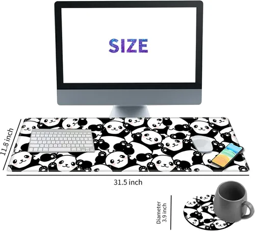 Vista 2 de Alfombrilla de escritorio grande para mouse XL extendida para juegos con lindo panda de 31.5 x 11.8 pulgadas, enormes alfombrillas de mouse