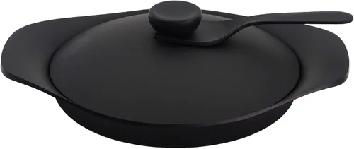 Vista 5 de Sori Yanagi Nanbu - Sartén de aceite con diseño simple y alta practicidad, fabricada en Japón, tapa de hierro y mango incluidos, compatible