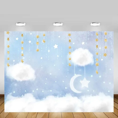 Vista 2 de MEHOFOTO - Telón de fondo de estudio fotográfico de nube azul y blanca, accesorios de fondo de príncipe para cumpleaños, baby shower, decoración