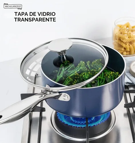 Vista 7 de MICHELANGELO Cacerola de 1 cuarto de galón con tapa, cacerola de salsa de cerámica antiadherente con mango de acero inoxidable, cacerola de 1 cuarto