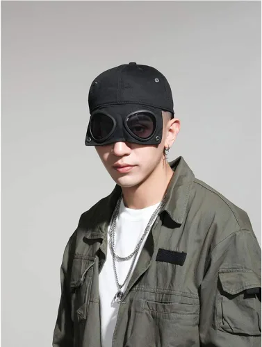Vista 8 de GLOOMALL Sombrero retro de aviador, gafas de sol, gorra de béisbol, máscara de hip hop