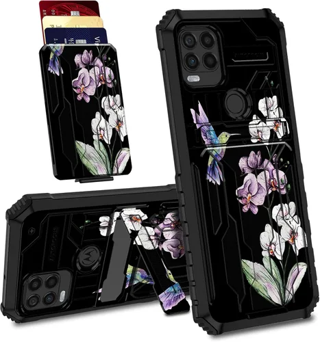 Vista 22 de Funda para Motorola Moto G Stylus 5G con ranura desmontable para tarjetero, soporte de doble capa, resistente a prueba de golpes, funda oculta