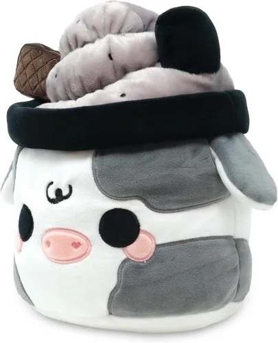 Vista 2 de Cuddle Barn - Mooshake de sésamo negro Juguete de peluche coleccionable de peluche súper suave y lindo kawaii de vaca, 10 pulgadas