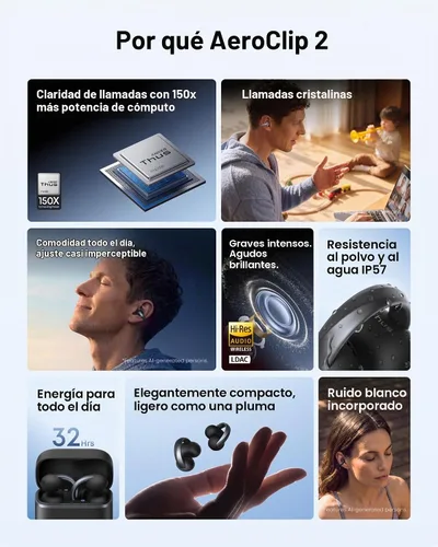 Vista 8 de Soundcore Anker AeroClip 2 - Auriculares con clip para llamadas nítidas Negro medianoche