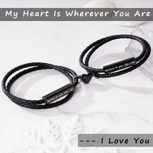 Vista 4 de Pulseras para parejas para mujeres, regalos para hombres, aniversario de boda, regalos de nacimiento para novio, novia, pulsera a juego, 2 piezas