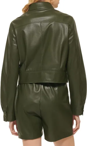 Vista 4 de DKNY Women's Button Front Vegan Leather Long Sleeve Jacket