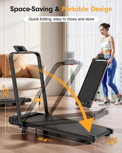 Vista 3 de Trisomy - Caminadora plegable con 10% de inclinación, 3.5 HP de bajo ruido con barra de asa, cinta de correr portátil 4 en 1 para debajo