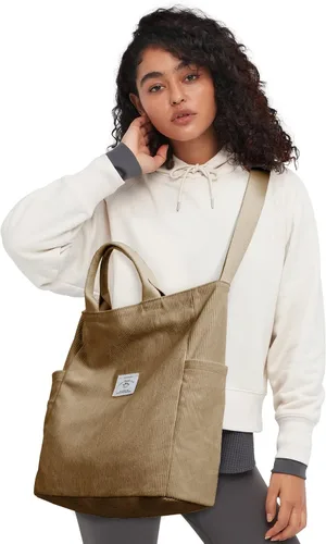 Vista 2 de KALIDI Bolso de mano de pana, bolso de mensajero con cremallera, bolso bandolera estilo hobo casual, para el trabajo, compras, para mujer