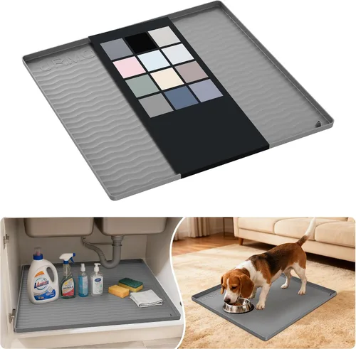 Vista 50 de URMONA - Tapete de silicona impermeable para debajo del fregadero, 16 x 10 Beige